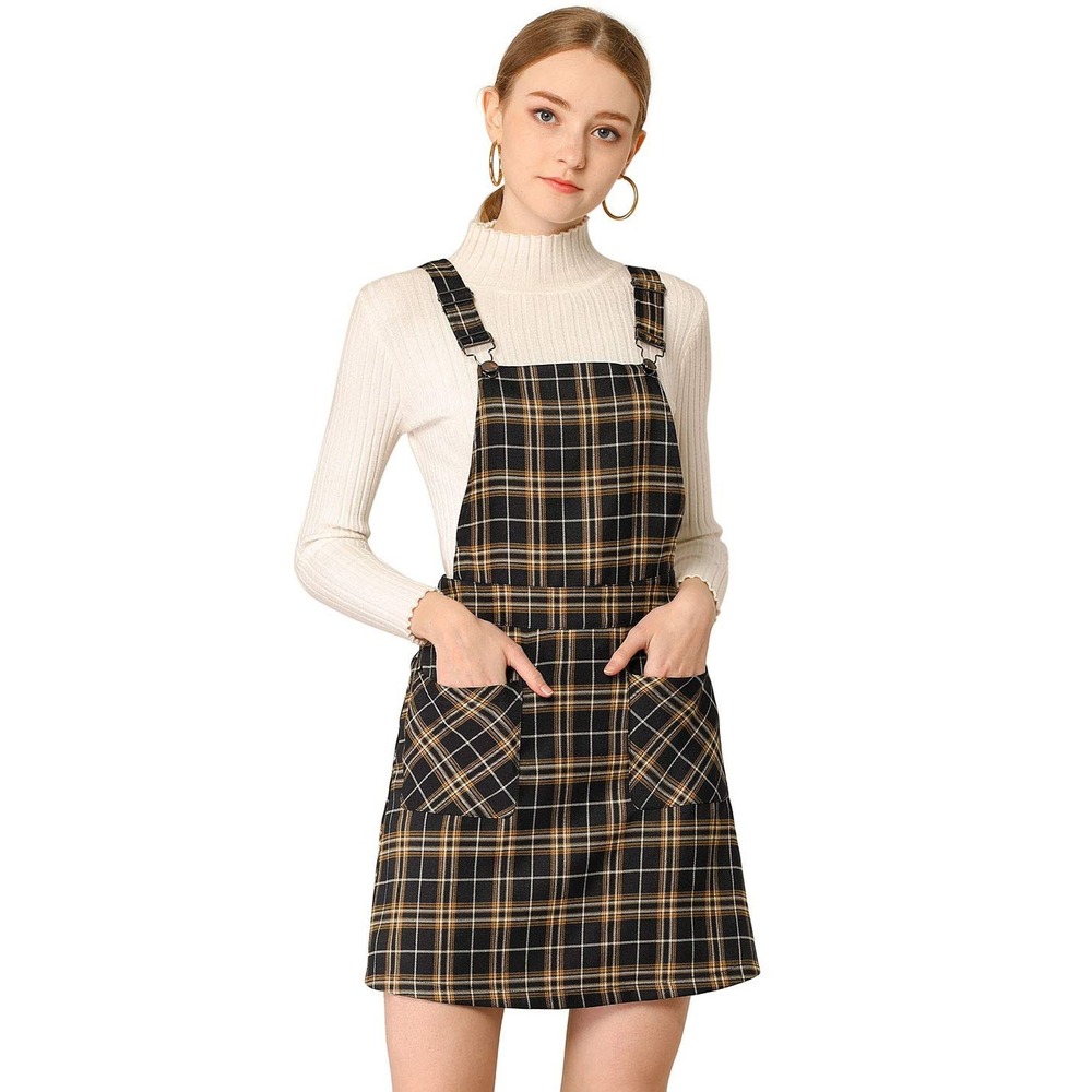 Allegra K Plaid Overall Pinafore Dress Checkered Suspender Skirt XL-New w/ Tags